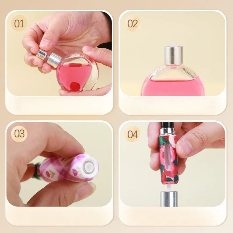 New 5ml Refillable Spray Bottle Mini Flower Pattern Refillable Perfume Bottle with Pendant Empty Cosmetic Containers Cute