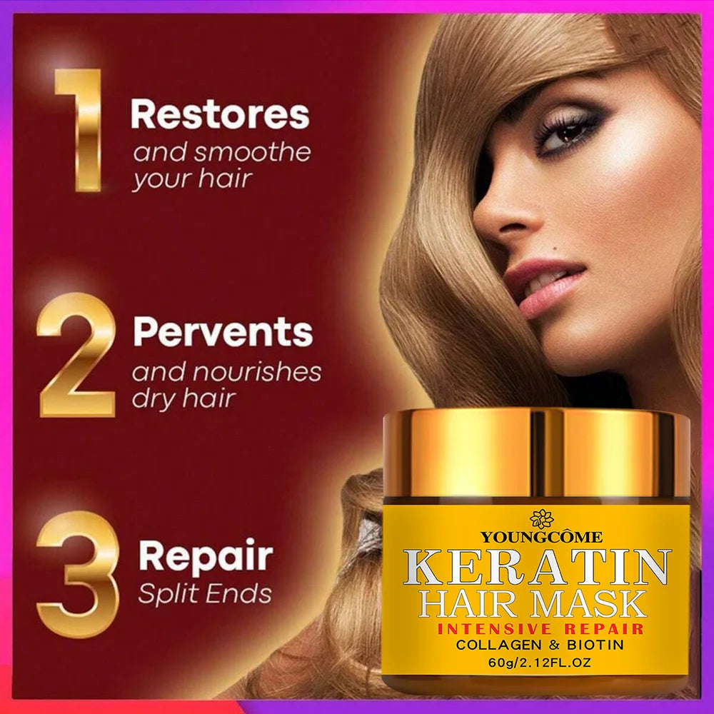 Biotin Collagen Keratin Hair Mask for Dry Damaged Hair, Deep Repair Conditioning Treatment with Nourishing Essential Oils