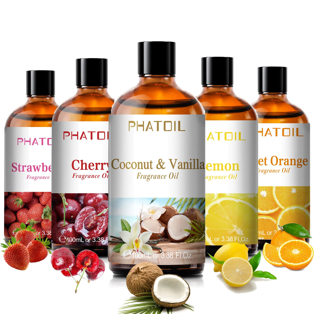 PHATOIL 100ml Aromatherapy Fragrance Oil Coconut & Vanilla Strawberry Cherry Lemon 1/2/3pcs Aroma Oil For Diffuser Candle Making