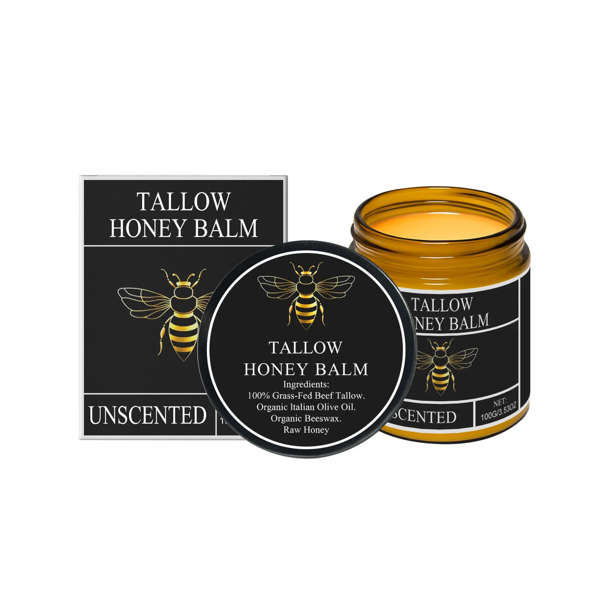 Beef Tallow Face Cream Organic Raw Honey Balm Skin Care Brightening Grass-Fed Natural Whipped Body Moisturizer Hydrating Lotion
