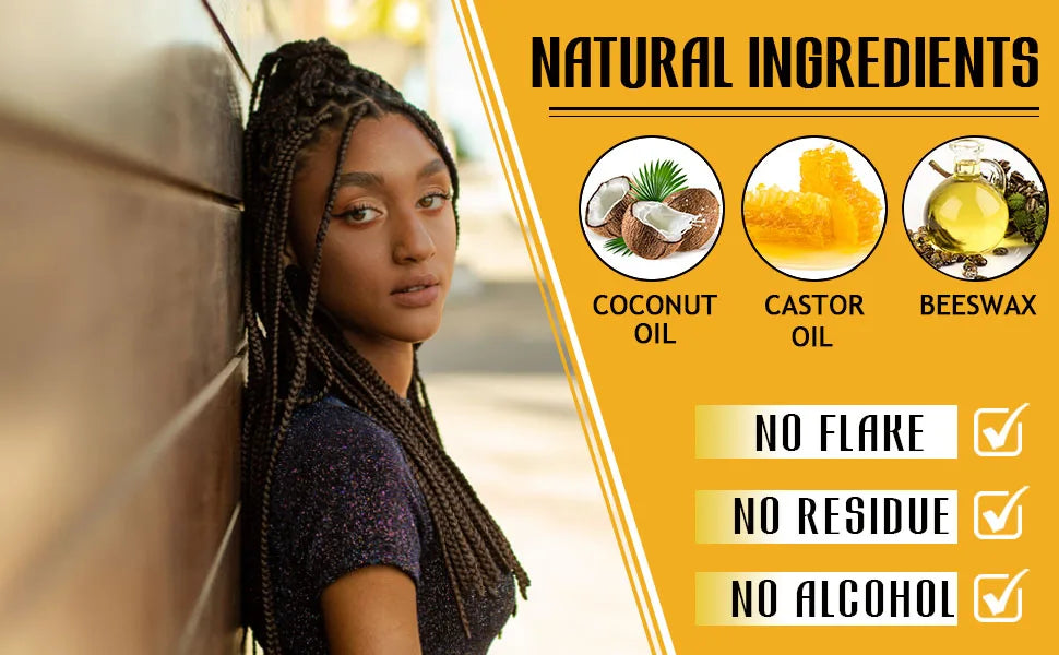 GOIPLE Strong Hold Braid Gel High Shine Cleansing Moisturizing Foaming for Twists & Locs Edges Cornrows Anti-Frizz Braiding Wax