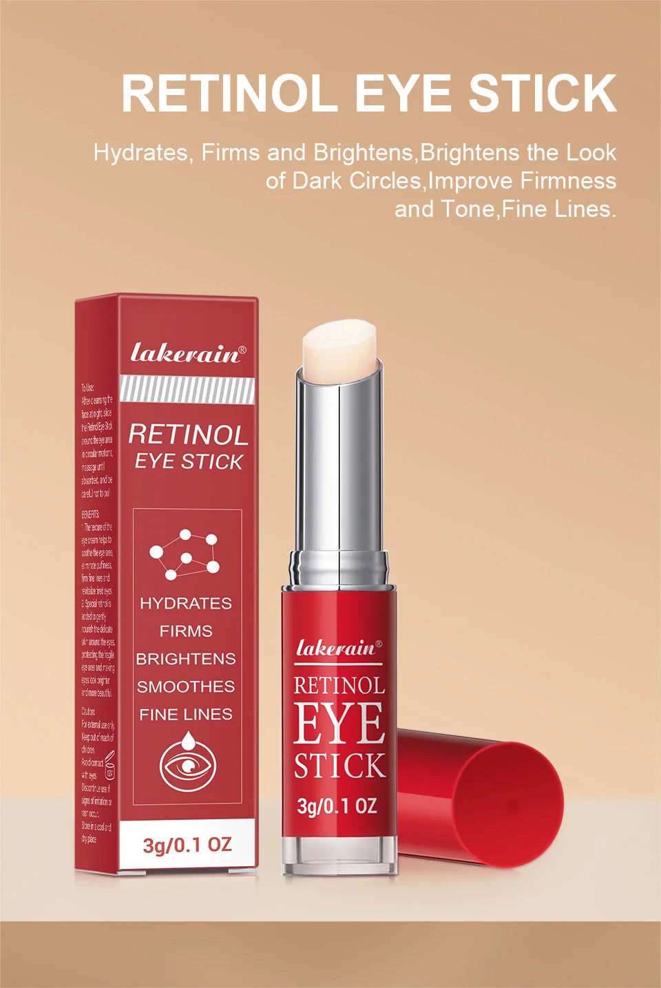 Lakerain Retinol Eye Cream Stick Moisturizing, firming Removing Eye Bags Lightening Lines And Smoothing Dark Circles Eye Cream
