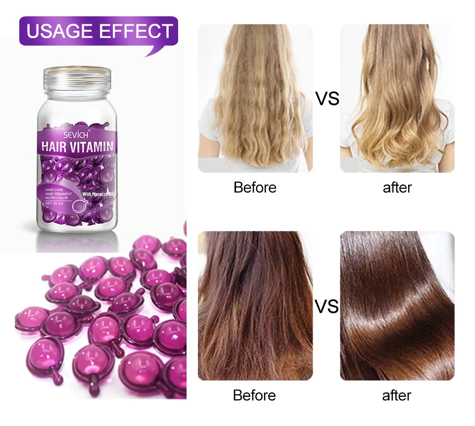 30Pcs Anti Hair Loss Hair Vitamin Capsule Oil Keratin Complex Oil Smooth Silky Hair Serum Hair Mask Repair Frizz Damaged Sevich