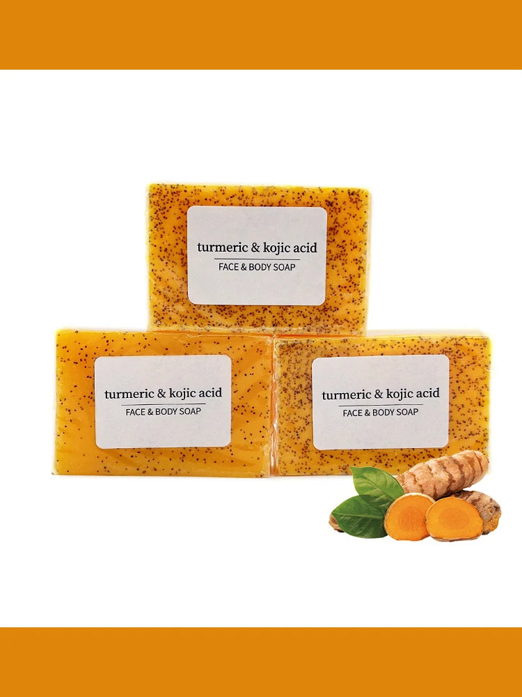 RDQCTQ 1pcs Turmeric Natural Bar Soap, Lemon Kojic Acid Soap, Shower and Facial Soap -No Harsh Ingredients 100g
