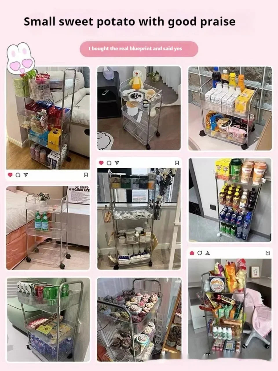 2/3/4 Layers Transparent Storage Rack with Wheels, Home Trolley Cart Suitable for Snacks Cosmetic Sundries and Kitchen Organizer