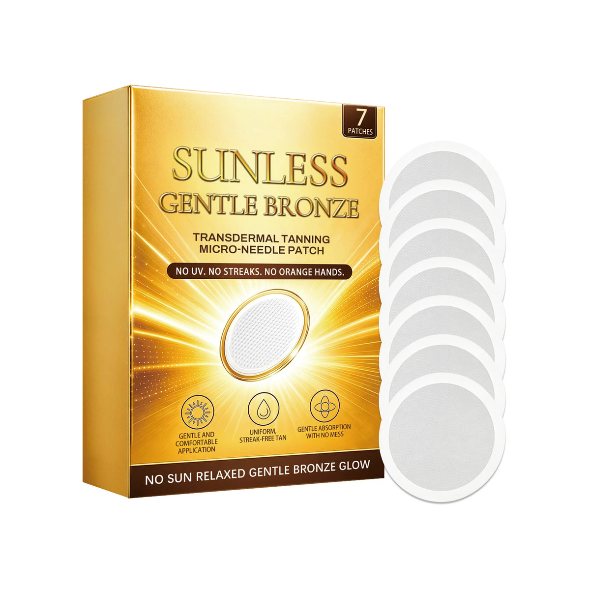 Sunless Gentle Bronze Transdermal Tanning Micro-Needle Patch 7 Patches Natural Bronze Glow for Body, Mess-Free Self-Tanner