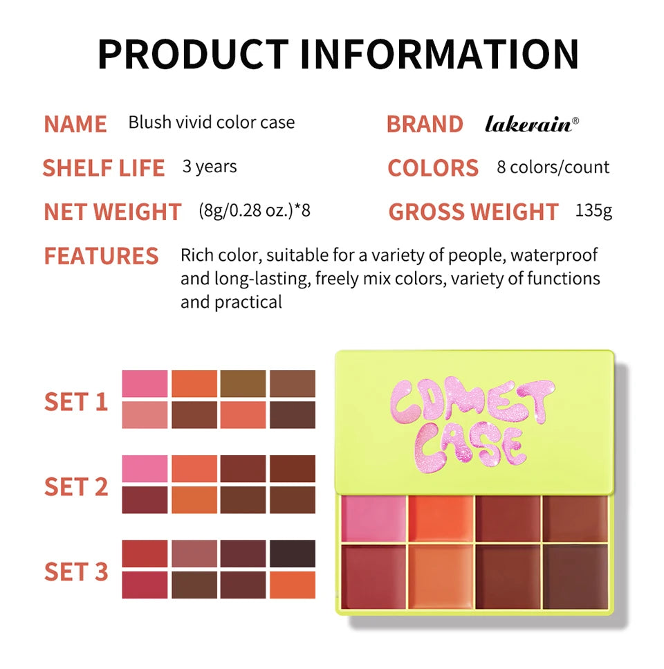 All-In-One 8 Color Cream Blush Countouring Face Palette Blendable Longwear Natural Glow Shades Long-Lasting Sweat-Resistant Woman Makeup