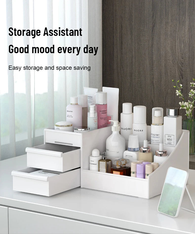 White New Drawer Makeup Storage Box Dormitory Finishing Plastic Shelf Cosmetics Skin Care Dressing Table Desktop