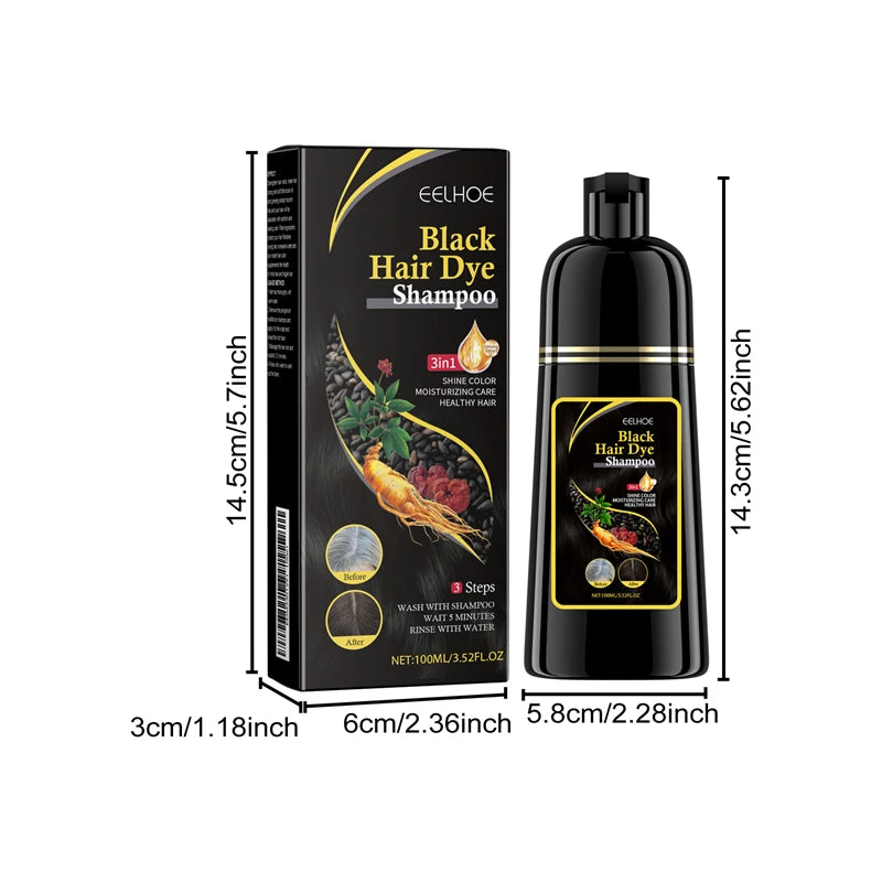 2pcs Black Hair Colouring Shampoo Natural Herbal Essence 3 in 1 Colouring Shampoo Clean Dandruff Removing for Covering White
