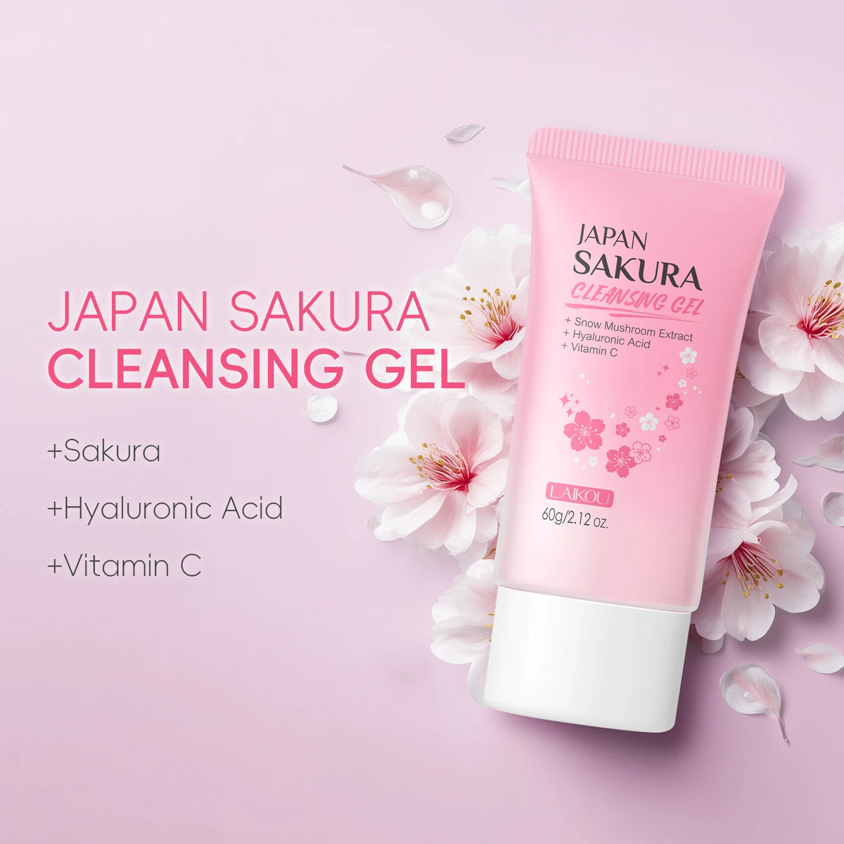 LAIKOU Japan Sakura Cleansing Gel 60g Pore Cleansing Moisturizing Smoothing Gentle Facial Cleanser