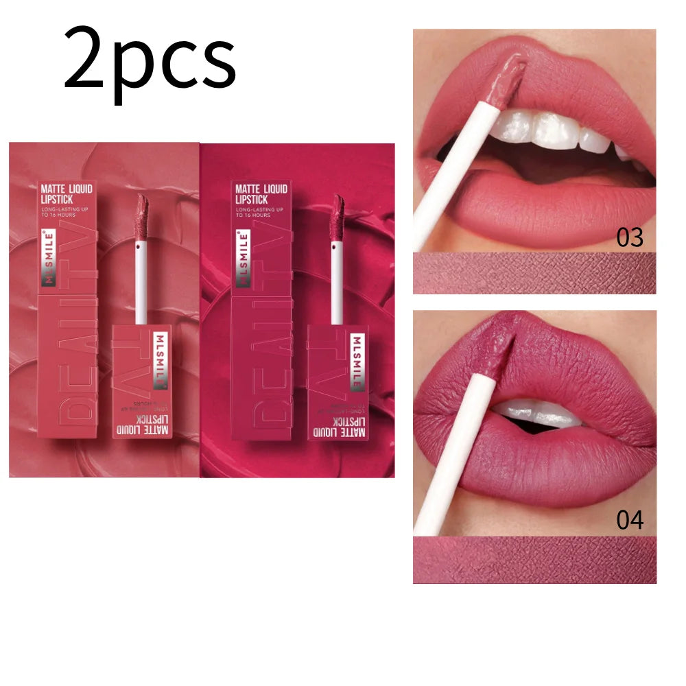 MLSMILE 6 Color Non-stick cup Velvet Satin Gloss Lip glaze Mist Liquid matte lipstick Waterproof long-lasting color liquid