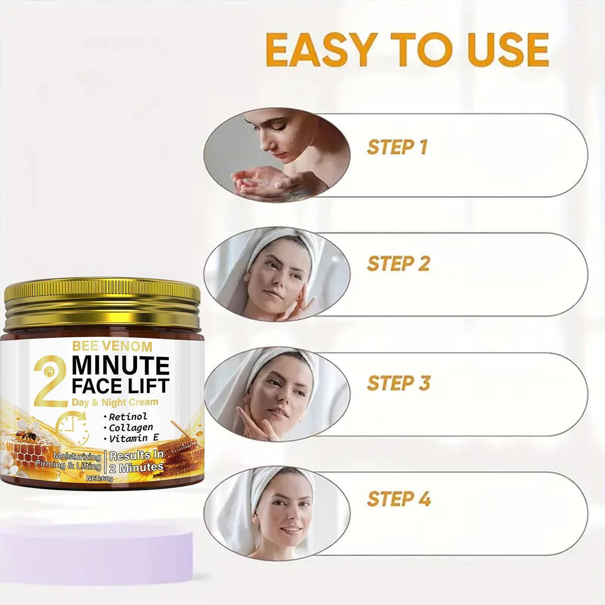 Bee Venom Anti-Aging Day & Night Cream with Retinol & Collagen - Intense Moisturizing & Firming Face Lift Treatment