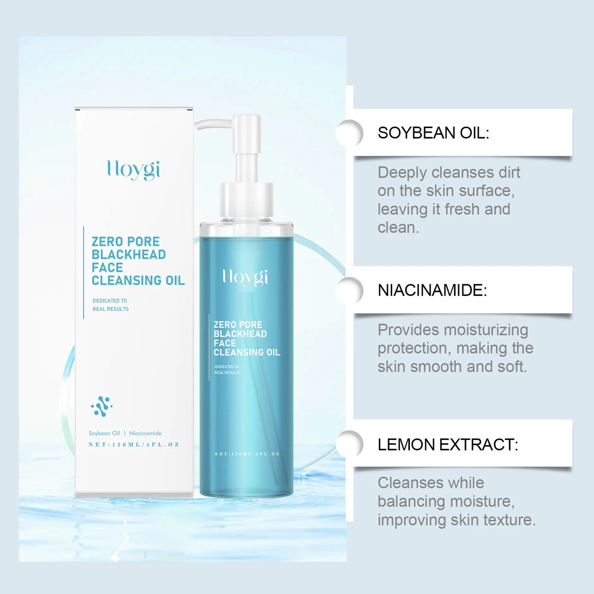 Hoygi 120ml Double Cleansing Gentle Makeup Remover for Face Eyes Soybean Oil Niacinamide No Residue Non Greasy Vegan Cleanser