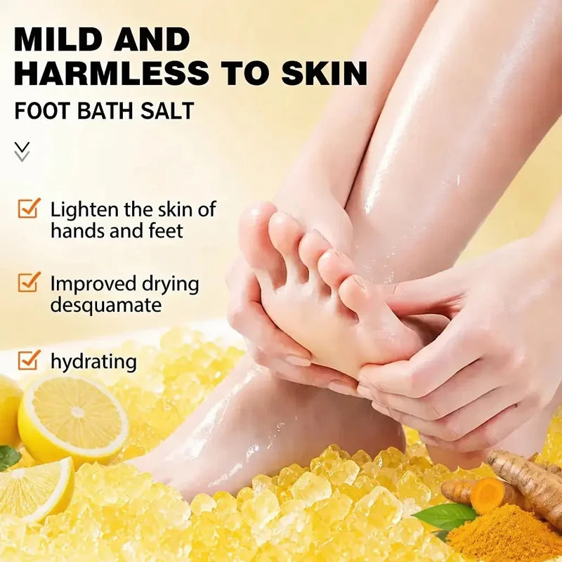 80g Turmeric Lemon Foot Bath Salt – Deeply cleansing sea salt, moisturizes heels, provides a soothing foot soak for 20 minutes, suitable for dry feet, post-exercise and bedtime care – Foot bath care, foot maintenance
