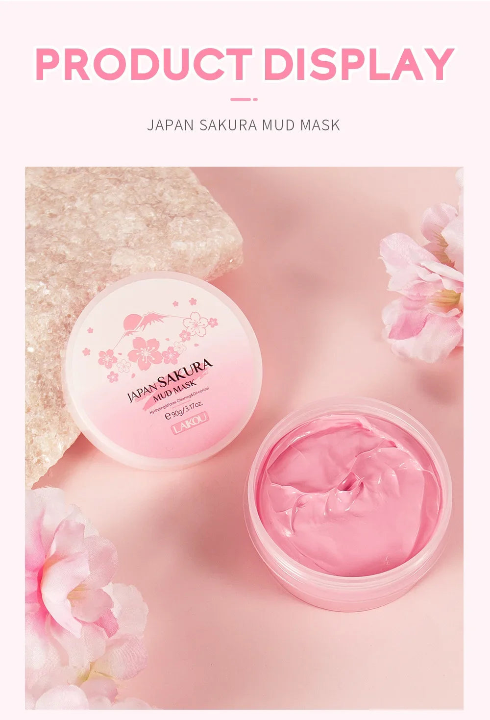 Laikou Sakura Mud Mask Deep Cleansing Oil Control Balance Antioxidan Shrink Pores Remove Blackheads Refreshing Facial Mask90/25g