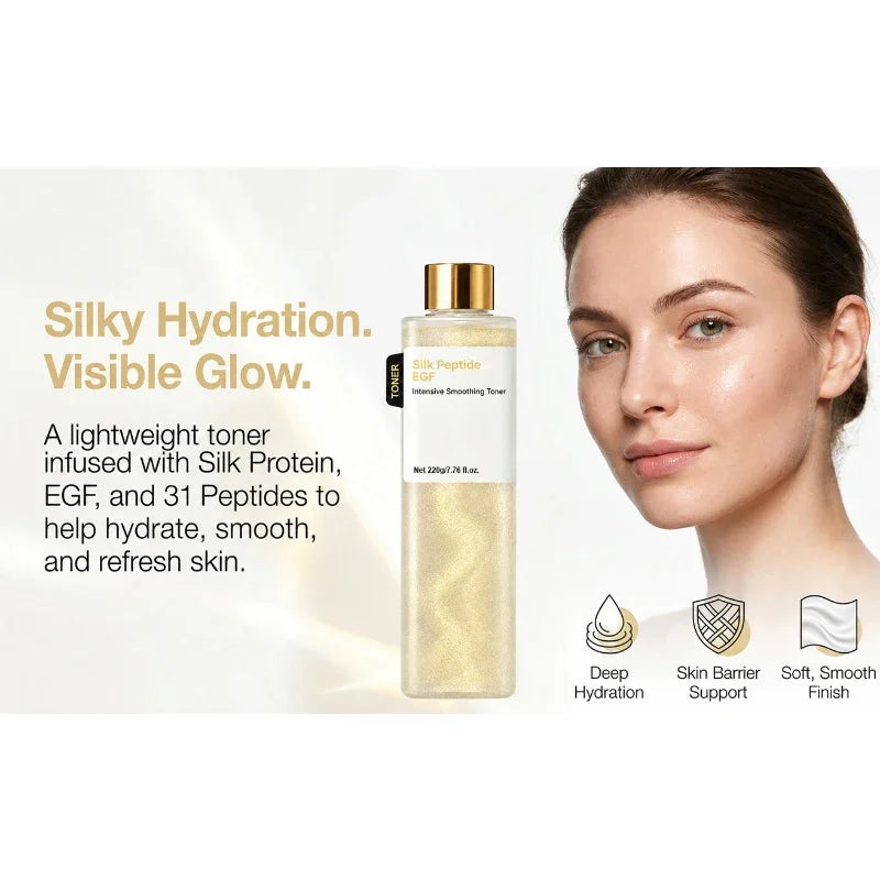Silk Peptide EGF Facial Toner Gold Particle Smoothing Essence Water Deep Hydration Moisturizing Face Liquid Daily Korea Skincare