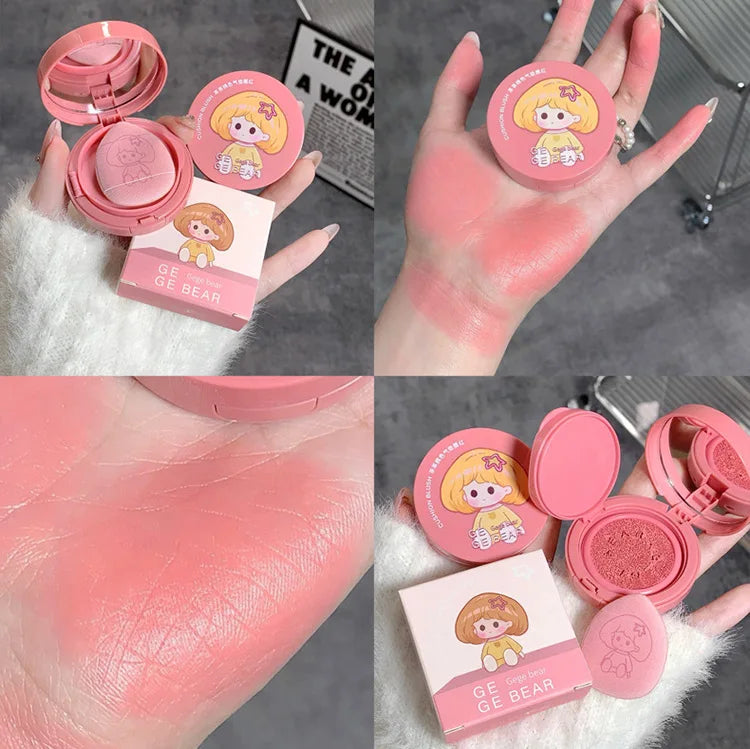Cushion Blush Blendable Shade with Powder Puff Whitening without Sticking Long Lasting Gege Bear Makeup Blusher