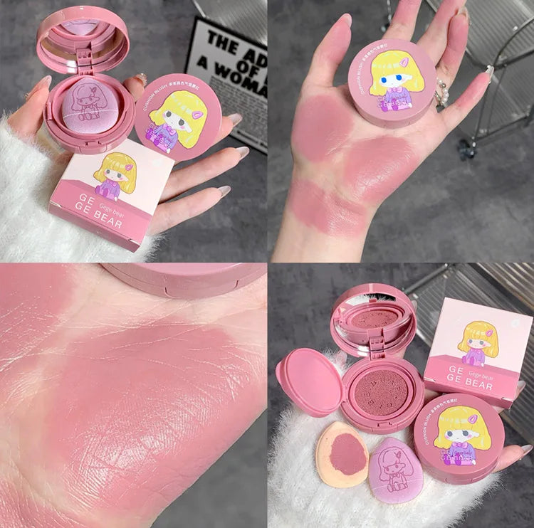 Cushion Blush Blendable Shade with Powder Puff Whitening without Sticking Long Lasting Gege Bear Makeup Blusher