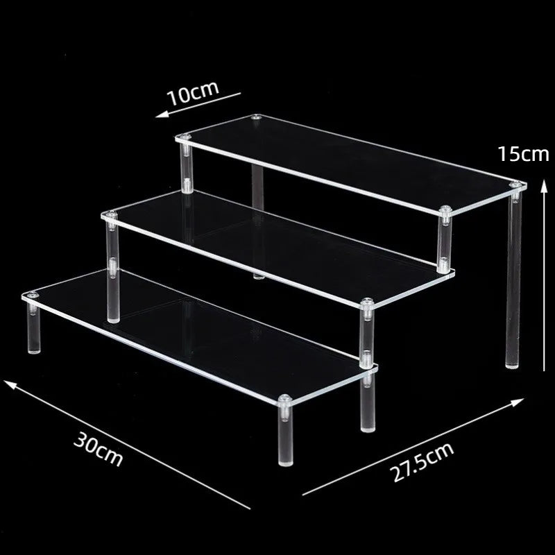 Acrylic Riser Display Shelf,3 Tier Display Stand for Amiibo Funko POP Figures,Cupcake Perfume Organizer Makeup Collection Doll