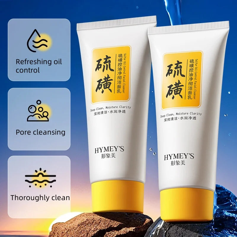 100g Sulfur Oil Control Cleansing Milk, Containing Sulfur, Hydrolyzed Wheat Protein, Purslane Extract, Deeply Cleanses and Moisturizes, Removes Deep-Seated Facial Impurities, Controls Oil, and Improves Dry Skin