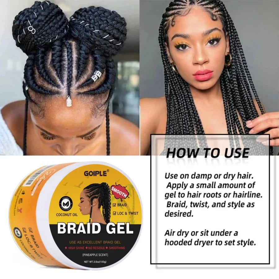 GOIPLE 60ml Braid Mousse for African Women Extra Hold Control Gel for Braiding Twist Locs High Shiny Moisturize Styling Products