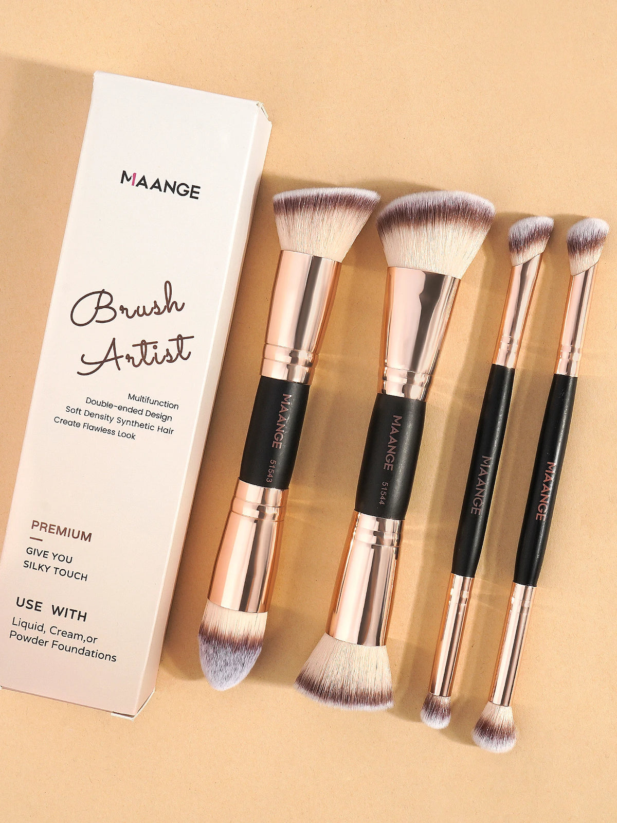 MAANGE 4pcs Basic Makeup Brushes Set With Box Dual-ended Foundations Powder Blush Details for Eyeshadow Brushes Beginner Travel