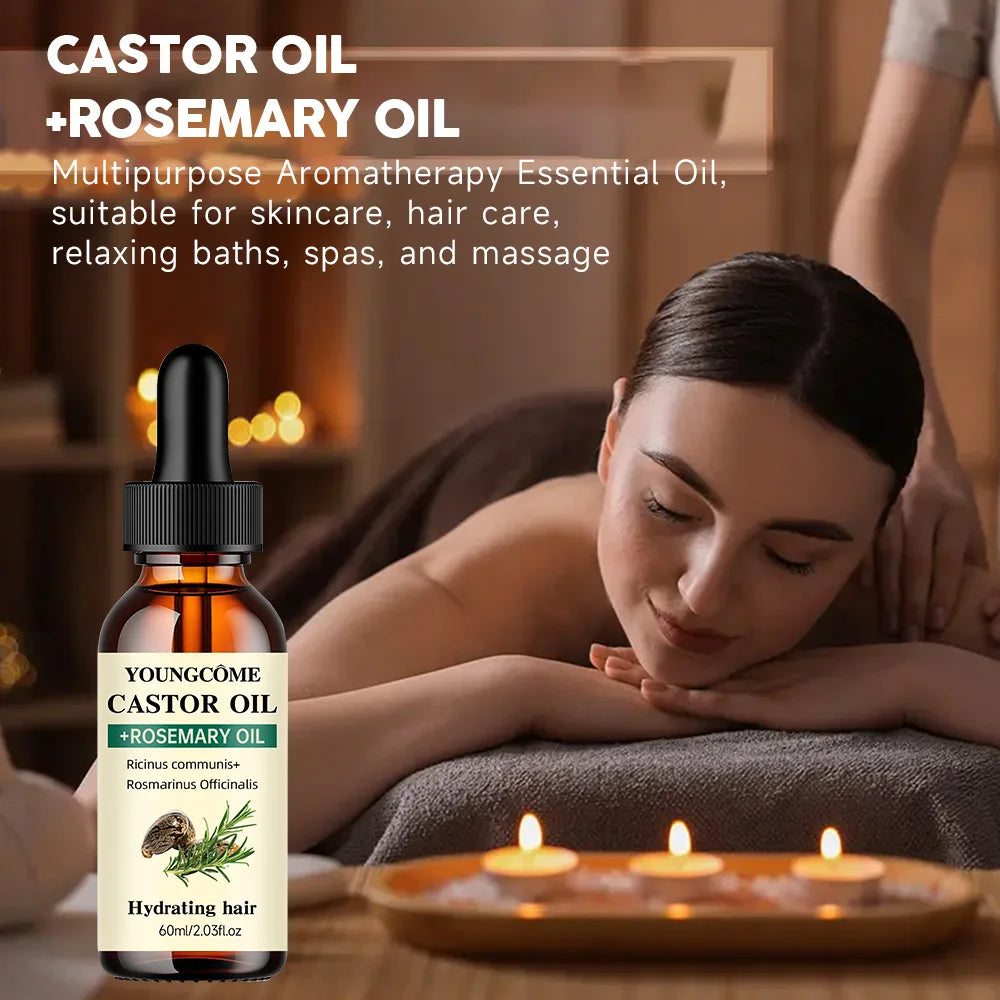 Mix Castor Oil and Rosemary Oil for Hair Growth,Reduce Hair Loss and Split Ends Hair Care Oil,Anti-Aging Support,hair Repai