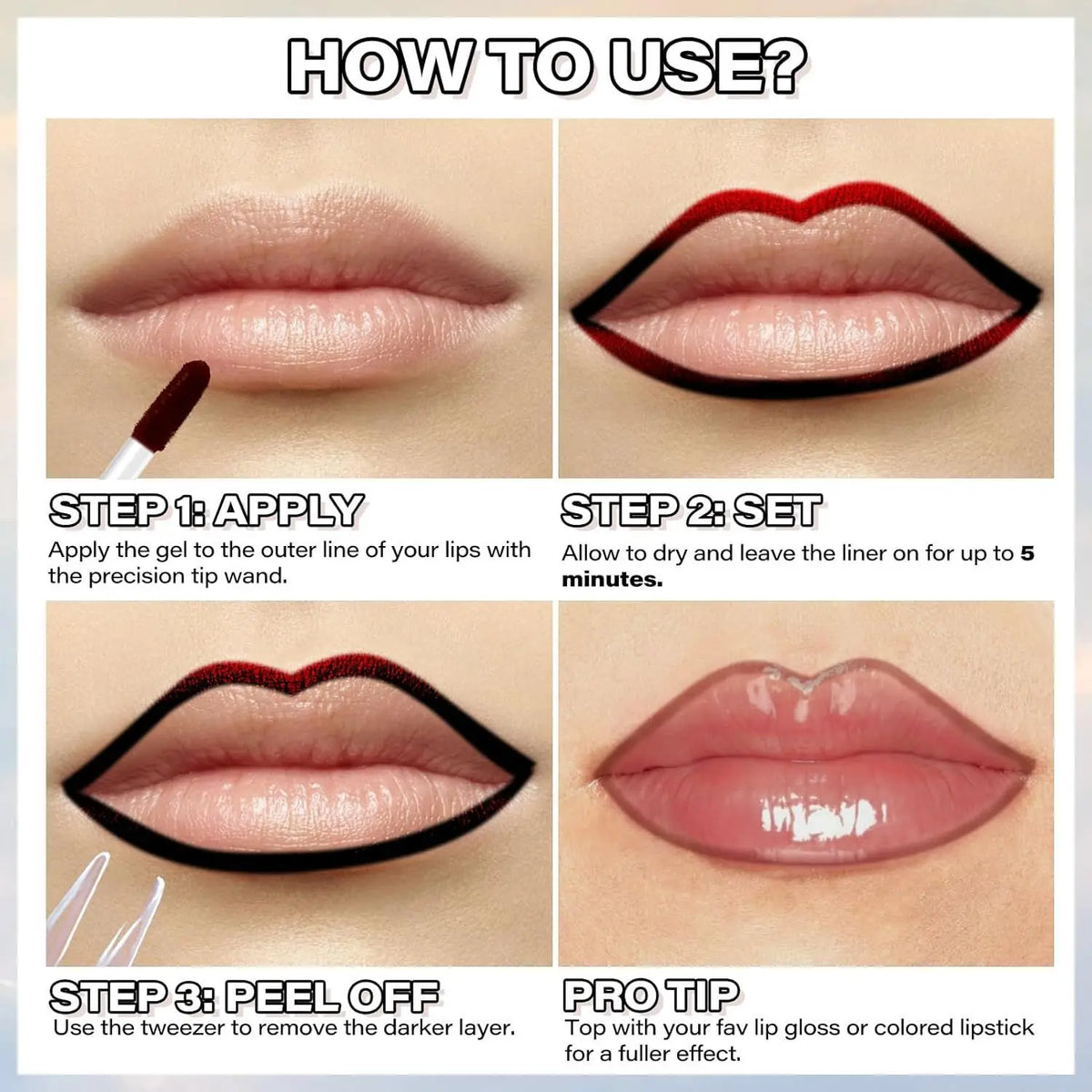 6 Color Waterproof Lip Liner Peel Off Tattoo Lip Gloss Lasting Matte Lip Tint Black Brown Contour Tear-off Makeup Stain Cosmetic