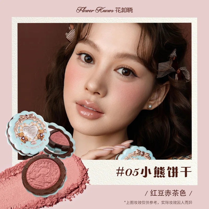 FLOWER KNOWS THE SWEETIE BEAR COLLECTION Silk Satin Blush Powder For Cheeks Contour Face Bunny Garden Blush Natural Matte Finish