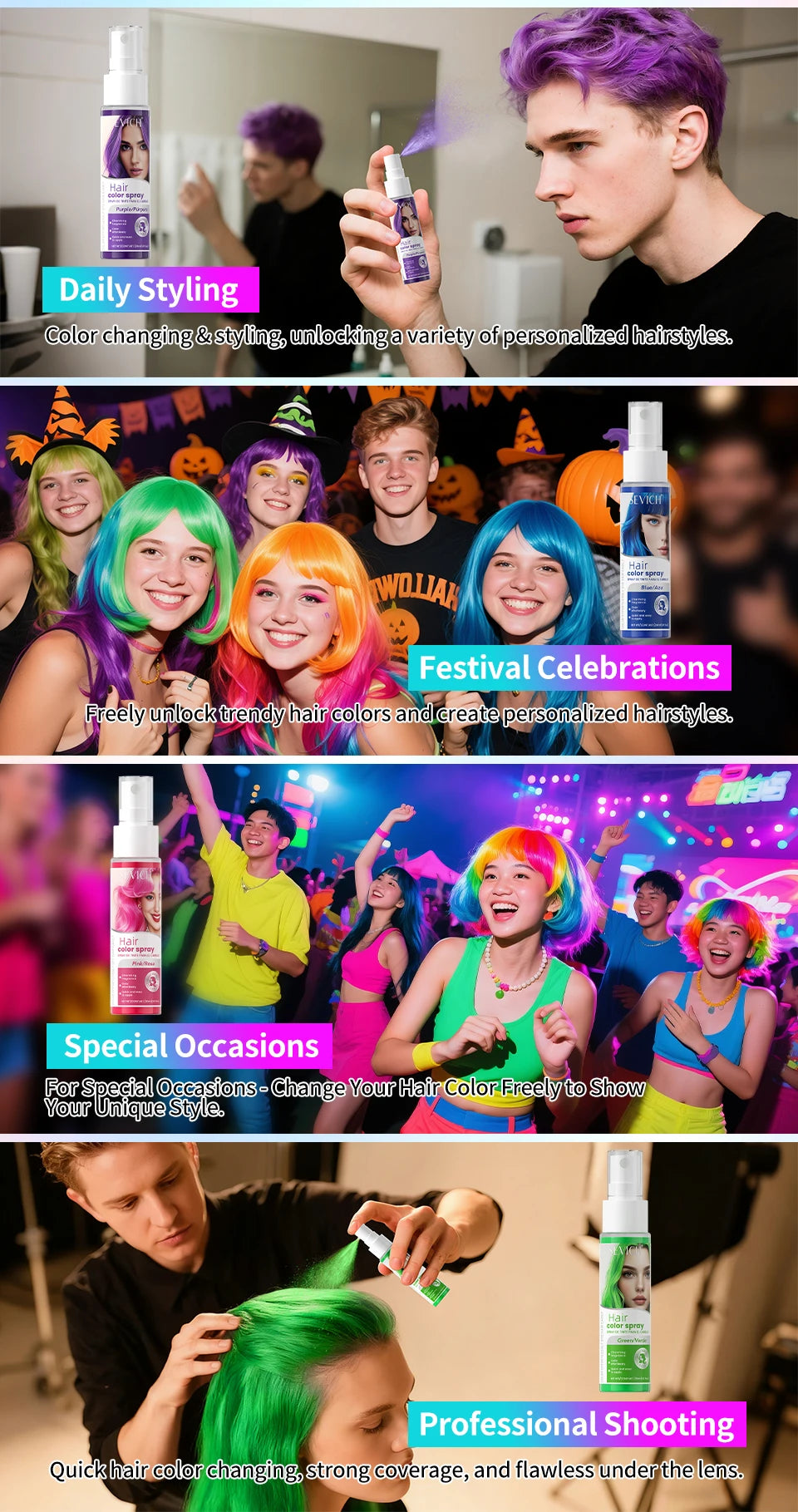 New Hair Color Spray 30ml Temporary Diy Hair Dye Spray Halloween Party Costume Instant Hair Styling Spray Disposable Hair Tools