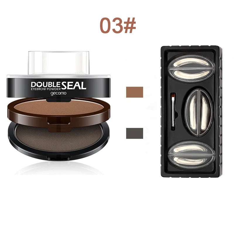 Double Seal Eyebrow Stamp Powder Kit Natural Brow Shaping Stencil Waterproof Long Lasting Brow Enhancer Makeup Tool for Women