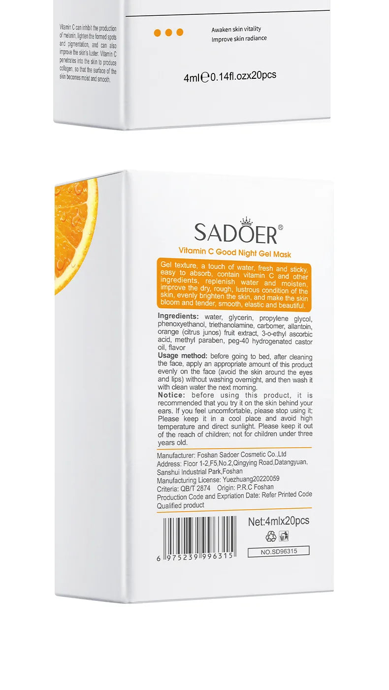 30pcs SADOER Vitamin C Sleeping Facial Masks Face skincare Moisturizing Whitening Anti Wrinkle Hydrating Face Mask Skin Care