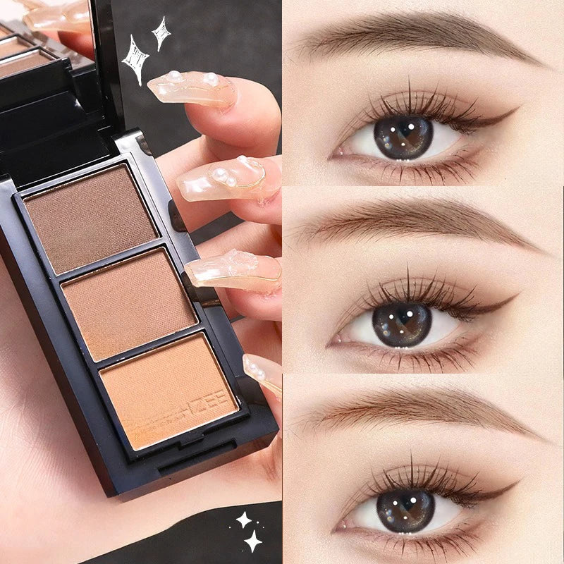 3-Color Eyebrow Powder Palette Cosmetic Eye Brow Enhancer Eye Shadow Eyeliner Contour All In One Makeup With Brush Mirror Box
