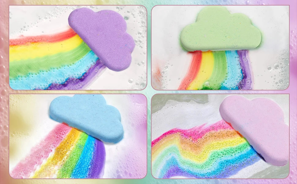 Rainbow Bath Bombs for Kids, Handmade 4 Pcs Kids Bath Bombs Gift Set for Girls Teens Toddler Rainbow Bubble Fizzy