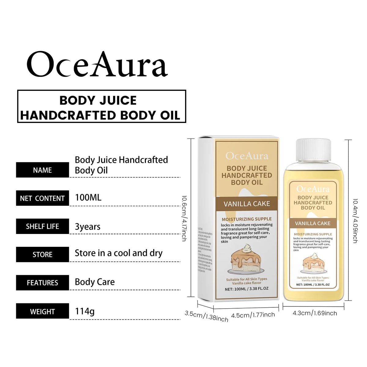 OceAura Vanilla Scented Body Oil Long Lasting Fragrance Moisturizing Skin Rejuvenation Coconut Oil Strawberry Body Massage Oil