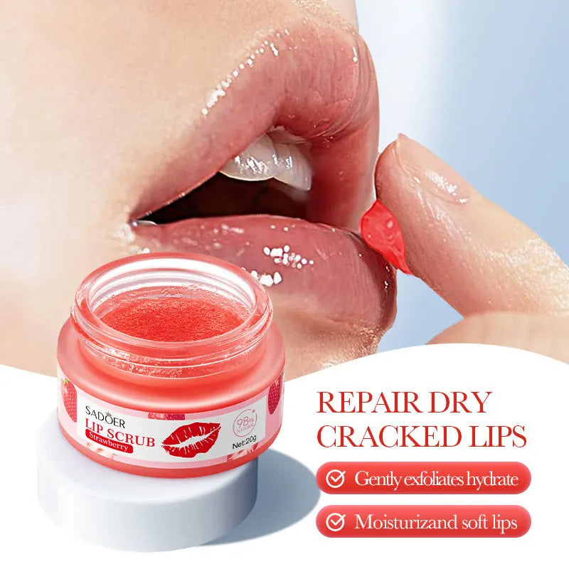 SADOER Fruit Series Strawberry Lip Scrub Dead Skin Moisturizes Brightening Lip Color, Makes Lips Pink