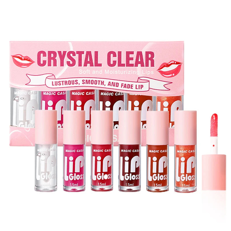 MAGIC CASA 6-Piece Set Water-Gloss Jelly Lip Oil - Plumping, Hydrating, Makeup Base, Long-Lasting Moisture