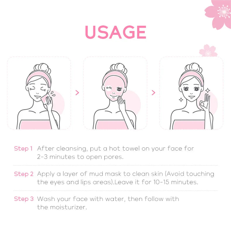 100g Japan Sakura Mud Face Mask Night Facial Packs Skin Clean Blackhead Pores Smearing Mud Mask Oil-Control Smoothing Skin Care