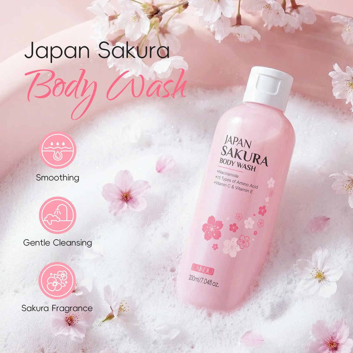 LAIKOU Sakura Shower Gel Long Moisturizing Smooth Long Lasting Fragrance Gentle Foam Body Cleansing Bath Product 100ml