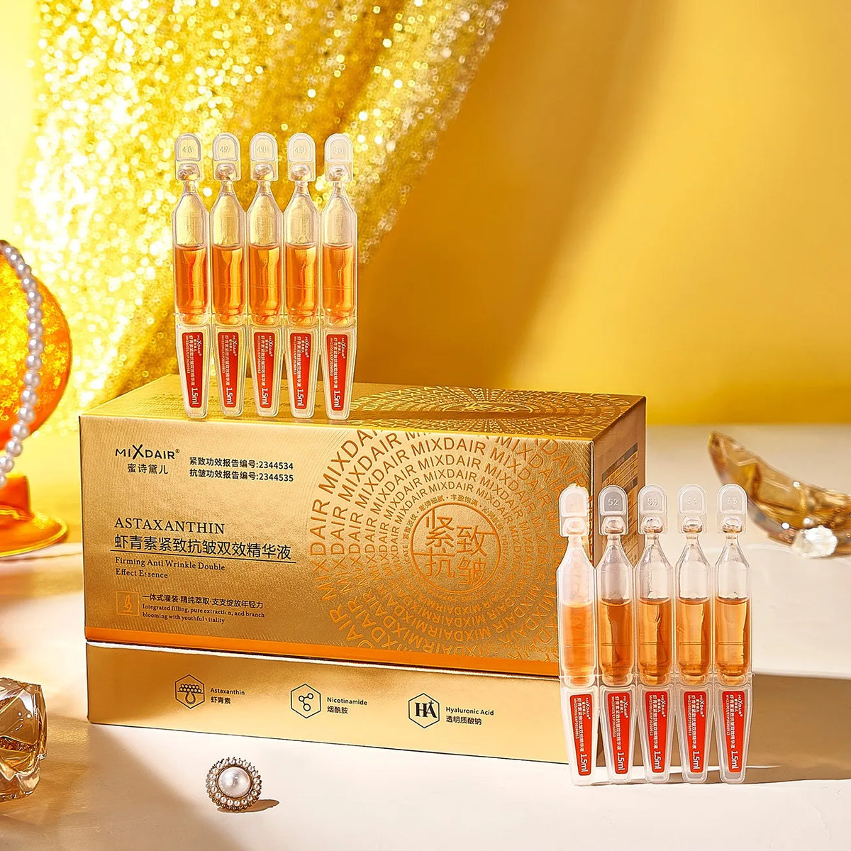 Anti Wrinkle Serum with Astaxanthin 30 Vials - Face Lifting & Firming Ampoules for All Skin Types - Skincare