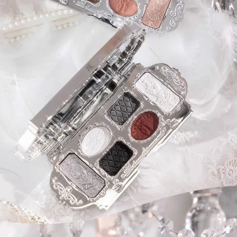 Flower Knows Black Swan Ballet Eyeshadow Palette Matte Fine Shimmer Pearl Face Palette 6 Colour Glitter Eye Shadow