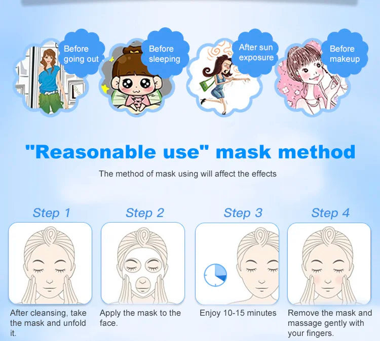 10 Pieces Hyaluronic Acid Facial Mask Sheet Pores Moisturizing Oil-Control Anti-Aging Replenishment Whitening Face Care