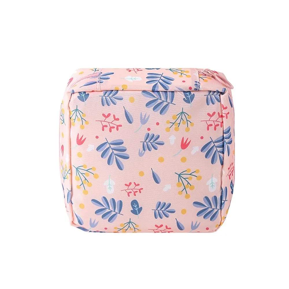 Creative PVC Sanitary Pads Bag Fashion Floral Print Large Capacity Multipurpose Coin Purse Portable Cosmetic Storage Bag