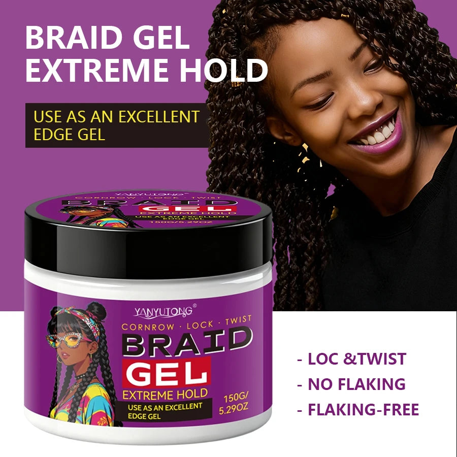 Styling Broken Hair Braiding Gel, Carbom Formula, Edge Control Twisting Gel Tame Frizz & Edges, Braiding Gel, Hailine Control,