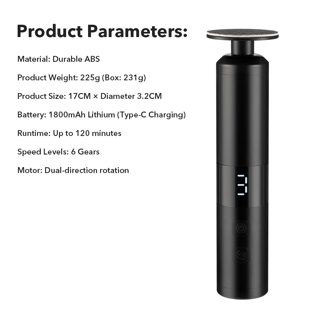 Electric Foot Callus Remover Foot Care File Heels Dead Skin Pedicure Tool Electronic Foot Grinder and Replacement Sandpaper