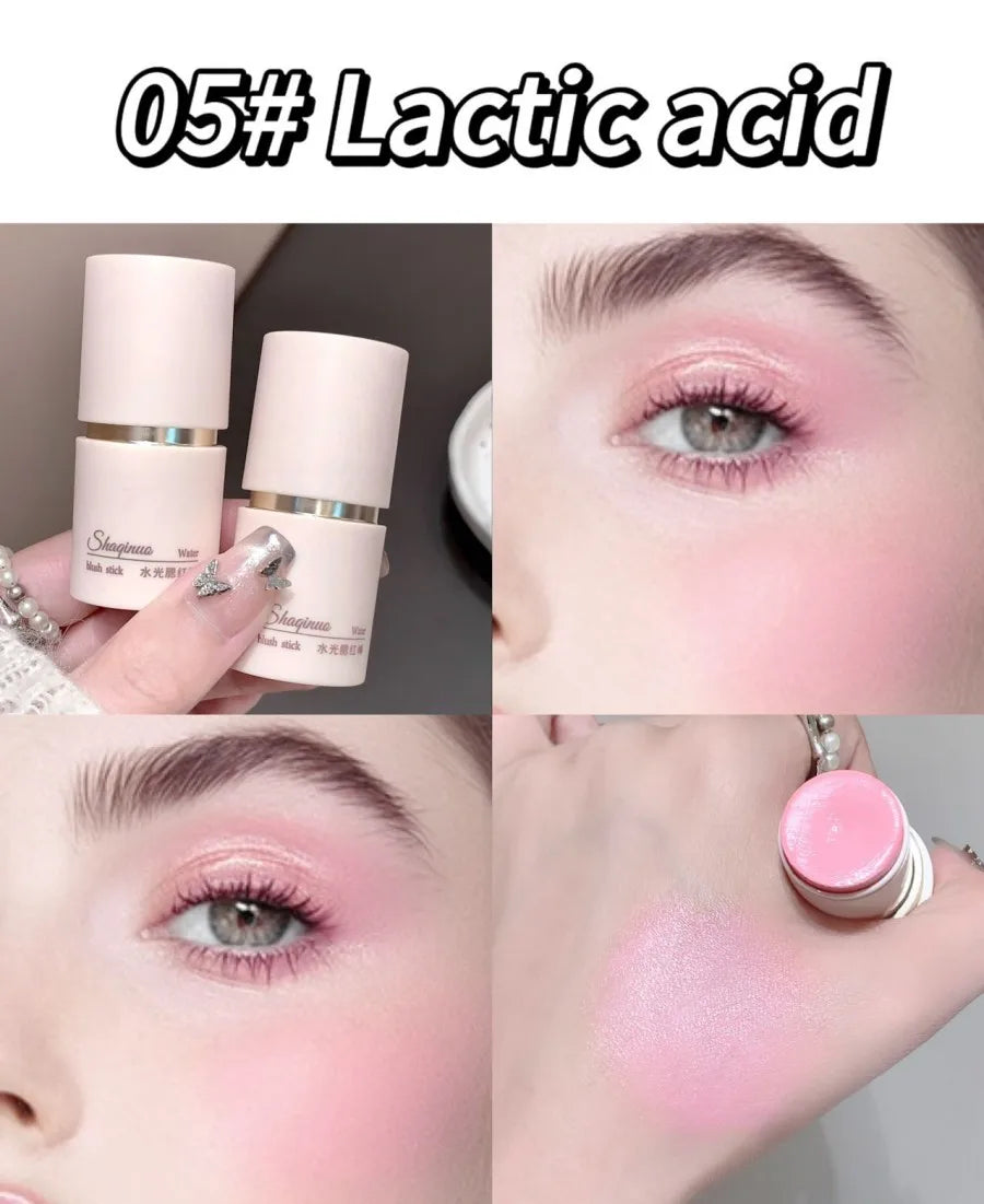 SHAQINUO Cream Blush Stick - Watery Glow, Long-Lasting, Natural Tint, Korean-Style Cheek Makeup for Fresh Look