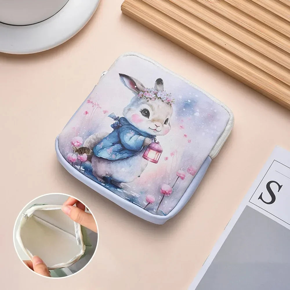 Creative PVC Sanitary Pads Bag Fashion Floral Print Large Capacity Multipurpose Coin Purse Portable Cosmetic Storage Bag