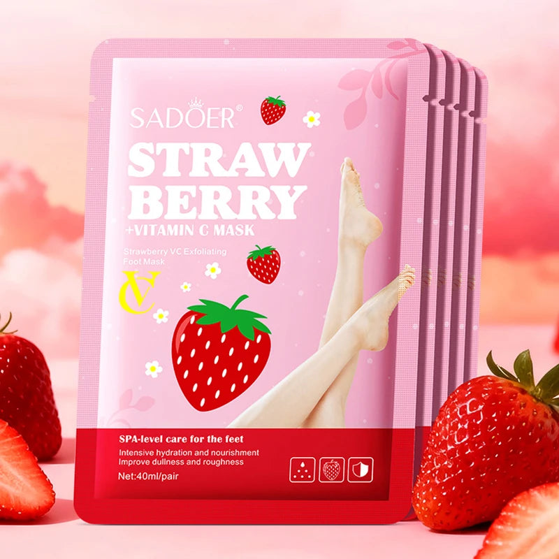 5 Pairs SADOER Strawberry Foot Mask Moisturizing Whitening Foot Peeling Mask Exfoliating Feet Spa Pedicure Exfoliant Skin Care