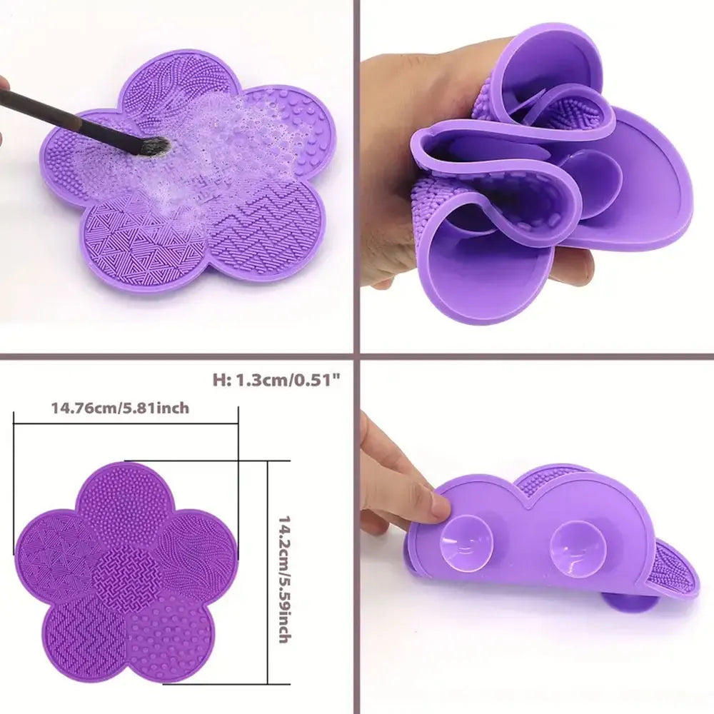 1Pcs Silicone Makeup Brush Cleaning Mat, Flower Shape Makeup Brush Cleaner Pad, Portable Makeup Brush Cleaner With Suction Cup