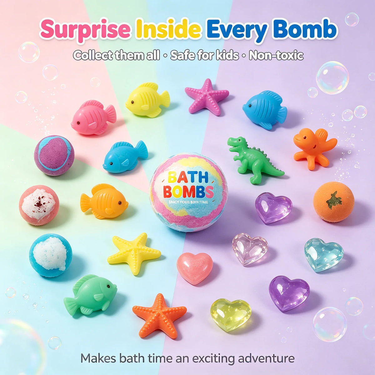 Bath Bombs Set with Surprise Toys Inside – Natural & Organic Fizzies for Bubble Bath Gift for Birthday Holiday , 600g (50g × 12)